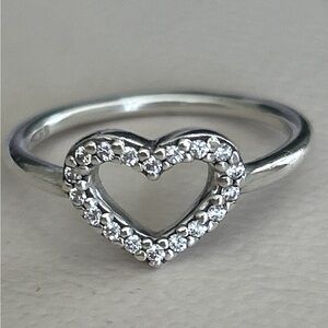 Retired Pandora Silver Heart Ring with Sparkling Stones Size 5